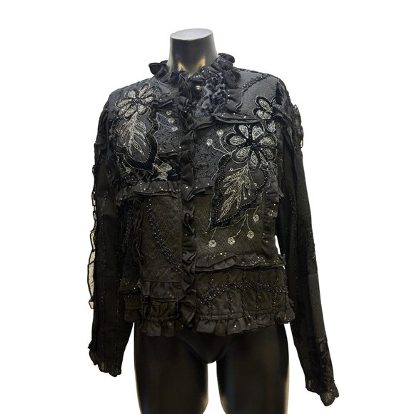 Sandy Starkman Embellished Black Jacket Button-Front M - Picture 1 of 8